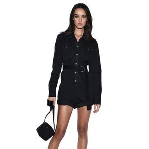 Ksubi Hazard Short Boilersuit Denim Romper in Jet Black Women's Size XS NWT